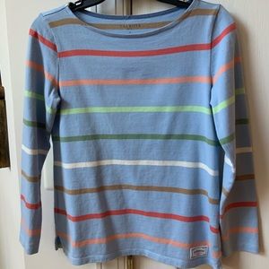 TALBOTS BRAND LIGHT BLUE MULTICOLORED STRIPED CREW NECK SHIRT TOP